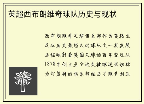 英超西布朗维奇球队历史与现状